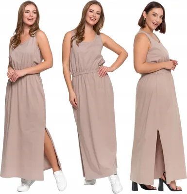 Produktbild von maxikleid - sommerkleid Größe S - damenkleid beige - baumwollkleid - ärmelloses kleid