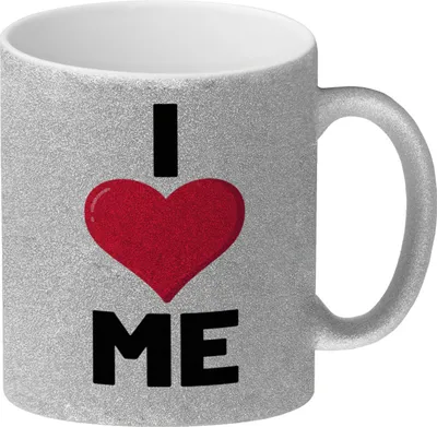 Produktbild von I love me Herz Glitzer-Kaffeebecher für Selbstverliebte