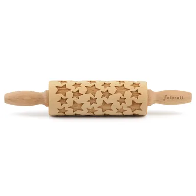 Obrázok produktu pre Folkroll valček na cesto hviezdičky, junior, 23 cm, valček, reliéfny valček, vzor, motív, valček, bukové drevo, 330524
