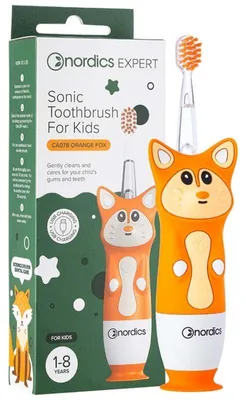 Obrázok produktu pre Detská elektrická zubná kefka Nordics CA078 Líška, 4 režimy, časovač, pripomienka zón, pamäť, USB-C, oranžová