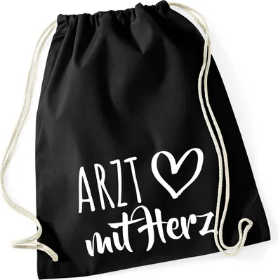 Produktbild von Huuraa Turnbeutel Arzt mit Herz 12 Liter Black Baumwolle Rucksack Geschenkidee