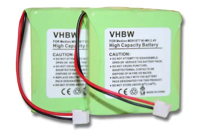 Produktbild von vhbw 2x NiMH Akku 600mAh (2.4V) kompatibel mit schnurlos Festnetz Telefon Tevion MD81877 Ersatz für 5M702BMX, GP0827, GPHP70-R05.