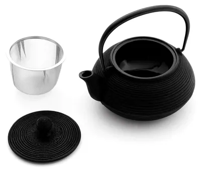 Produktbild von Gusseisen Teekanne, Japanische Kyusu Senbiki, Schwarz, 650ml