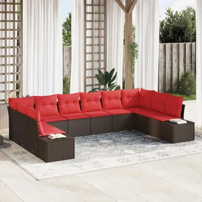 Produktbild von Gartensofa-set mit Kissen 10 pcs Braun Poly-Rattan - Gartenmöbelgarnituren DE66