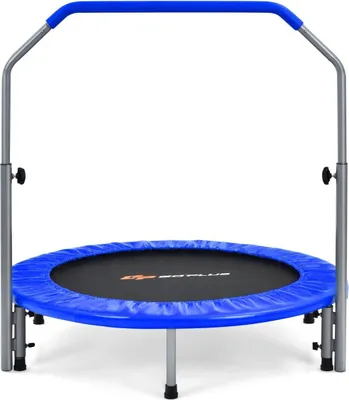 Produktbild von Ø101 cm klappbares Mini-Trampolin Fitness-Trampolin mit höhenverstellbarm Haltegriff Blau + Schwarz