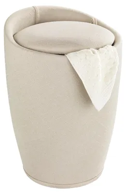 Immagine prodotto di Sgabello WENKO Mod. Candy Beige effetto lino, con sacco portabiancheria, con raccoglitore estraibile per biancheria