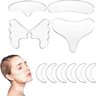 Produktbild von 11 Stück Anti-Falten-Silikonpads, wiederverwendbare Anti-Falten-Pflaster für Gesicht und Stirn, für Stirn, Augen, Wangen