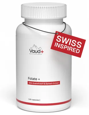 Produktbild von Vaud Folate Forte - Aktive Folsäure (Quatrefolic 400 mcg) - Kinderwunsch & Schwangerschaft Supplement - Unterstützt Gewebewachstum und Zellbildung