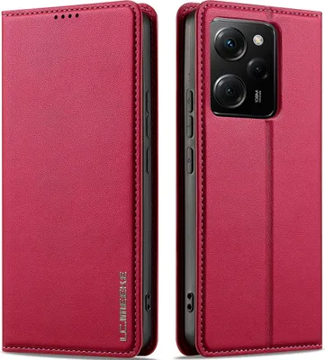 Immagine prodotto di Custodia magnetica in pelle flip per Xiaomi Redmi Note 12 5G/Poco X5, con slot per schede e funzione stand Rosso