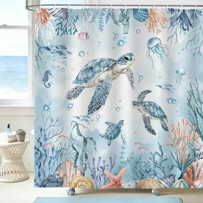 Produktbild von Duschvorhang Ozean 180 x 200 cm mit Schildkröte und Unterwasserwelt