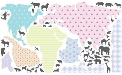 Produktbild von Wandaufkleber – Weltkarte + Tiere – Transparenter Hintergrund – 70 x 120 cm
