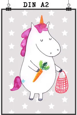 Produktbild von Mr. & Mrs. Panda Bild Einhorn Vegan DIN A2 - Grau Pastell - Geschenk, Unicorn, kunstdruck poster, drucke, Veganer, Veganismus, Rohkost, Gesund essen, Leben, wanddeko