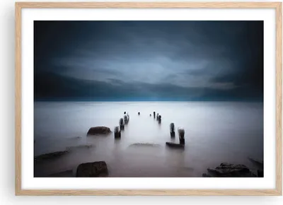 Produktbild von Gerahmtes Poster - Rahmen in heller Eiche - Wellenbrecher Nebel Nacht - 70x50 cm - Wand Bild - Wanddeko - Wandbilder - Kunstposter - Wandposter - Bilderrahmen - Bilder - Kunstdruck - P2NAA70x50-4416