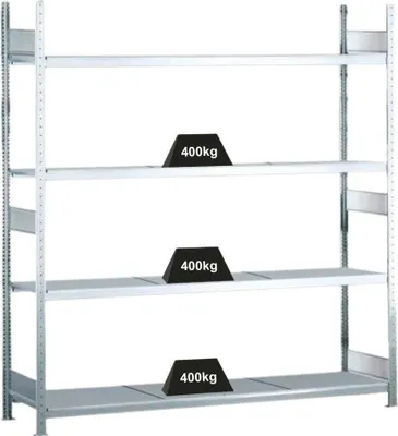 Produktbild von Schulte Weitspannregal mit Stahlböden WS 2000 | Grundregal | HxBxT 250x225x60cm | 4 Ebenen | Fachlast 400kg | Verzinkt