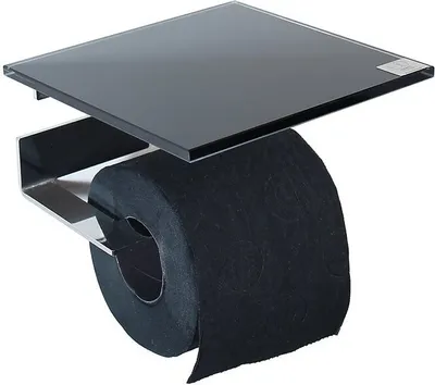 Produktbild von Toilettenrollenhalter aus Edelstahl mit Ablage aus schwarzem Glas, Toilettenpapierhalter (quadr.)