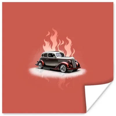 Produktbild von MuchoWow® Poster Auto - Rosa - Vintage - Flammen 50x50 cm - Wohnzimmerdekoration