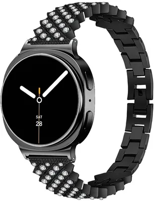 Produktbild von Stravo Luxus-Metallarmband Damen Für Galaxy Watch 9 / 8 (40/44mm) & 8 Classic 46mm – Elegantes, zierliches Armband mit Strass und Kristallen – Schwarz