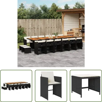 Produktbild von The Living Store 17-tlg. Garten-Essgruppe mit Kissen Schwarz Poly Rattan