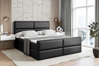Produktbild von ALTDECOR Boxspringbett mit Fußteil, H3 Matratze und Topper - 180x200 cm - AURA-Z - Schwarz Kunstleder - Polsterbett mit Bettkasten und Lattenrost, Bett mit Stauraum