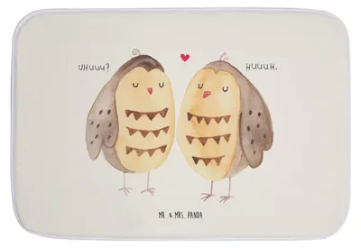 Produktbild von Mr. & Mrs. Panda duschmatte Eulen Liebe - Weiß - Geschenk, Badläufer, Verliebt, glücklich, Owl, Badteppich, Badvorleger, Badezimmerteppich, Eule, Badematte