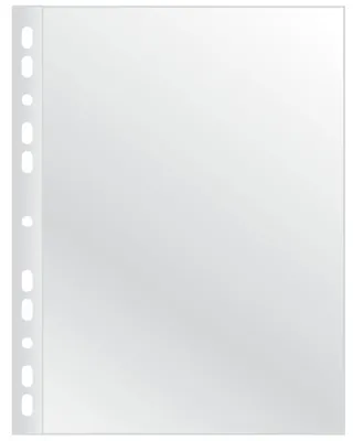 Zdjęcie produktu dla Q-Connect® KF14843 Kieszonki na ulotki ze wzmocnioną perforowaną krawędzią - otwarte u góry, krystalicznie przezroczyste, 0,08 mm, A4, 100 szt