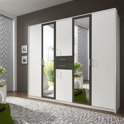 Produktbild von Kleiderschrank 228cm in weiß und graphit DUNMORE-43, inkl. Passepartout