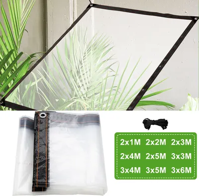 Zdjęcie produktu dla Wodoodporna, przezroczysta plandeka PVC Jayseuw z oczkami, odporna na warunki atmosferyczne, wytrzymała plandeka na markizę, składana, 2 × 5 m – plandeka przeciwdeszczowa do mebli ogrodowych, roślin i szklarni