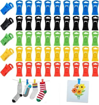 Produktbild von 50 Stš¹ck Sockenhalter - Sockenclips fš¹r Waschmaschine und Trockner - Sockenklammern mit Haken - W?scheklammern - Bunte Sockenhalter - 5 Farben