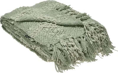 Zdjęcie produktu dla BELIANI Koc zielony materiałowy 220 x 240 cm narzuta na łóżko kapa z frędzlami pleciony wzór