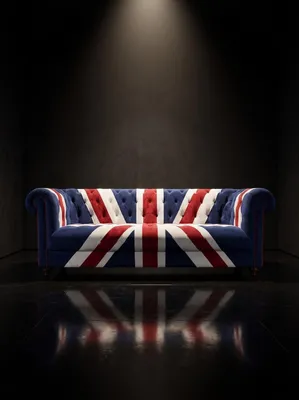 Productafbeelding van Chesterfield bankstel, 3-zits en 2-zits, Union Jack design, fluweel, vintage