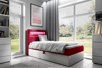 Produktbild von Boxspringbett Gästebett Kinderbett FABIAN Nr.1 100x200cm Weiss-Rot