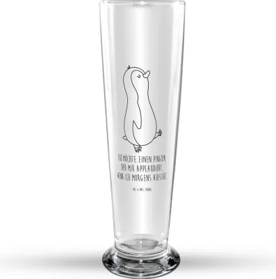 Produktbild von Mr. & Mrs. Panda Bierglas Pinguin marschieren - Transparent - Geschenk, Familie, Weißbierglas, Weizenbier Glas, Unausgeschlafen, Bier, Mr Mrs Weizenglas, Aufstehen