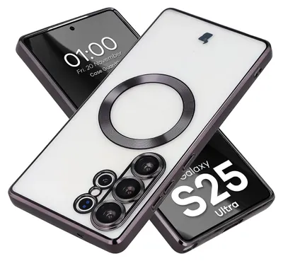 Produktbild von Handyhülle mit Kameraschutz und Magnetring für Galaxy S25 Ultra, Bizon Case GuardO, Transparent-Schwarz
