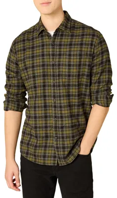 Produktbild von A. Essentials Herren Langarm-Flanellhemd, Olivgrün, M