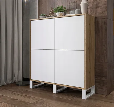 Produktbild von Loft Kommode TV Apollo 4D TV-Sideboard Modern Lindner Möbel Drei Metallfüße 113 cm x 35 cm x 127 cm Farbe: Wotan Eiche matt - Weiß matt