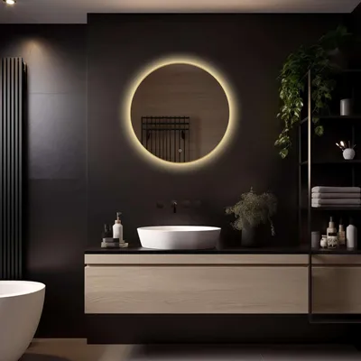 Produktbild von LoXa LED Badspiegel Aurora 70×70 cm Rund – Goldener Rahmen – Antibeschlag – Dimmbar – IP44