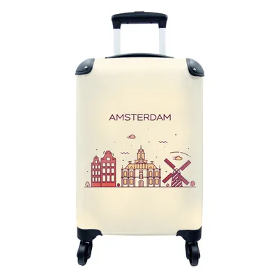 Produktbild von MuchoWow® Koffer Handgepäck Trolley Rollkoffer Kleine Reisekoffer mit 4 Rollen - Amsterdam - Skyline - Niederlande - Cabin Size < 55x40x23 cm & 55x40x20 cm - Fotokoffer - Kabinenkoffer - Boardgepäck - Reise-Box - Reisekoffer - Reisegepäck - Koffer mit Bild - Trolley für Kinder