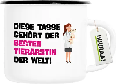 Produktbild von Huuraa Emaille Tasse Tasse gehört der besten Tierärztin der Welt 300ml Vintage Campingbecher Geschenkidee