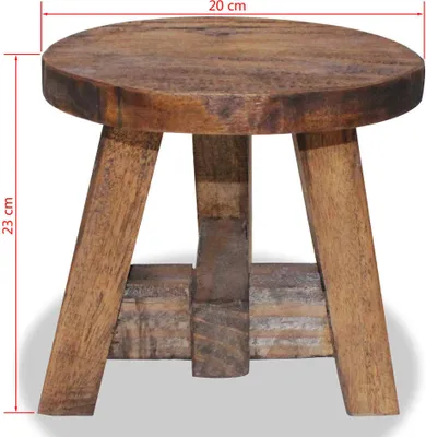 A wooden stool with dimensions indicated.