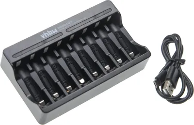 Produktbild von vhbw 8-Fach Akku-Ladegerät kompatibel mit AAA, AA Li-Ion - Akkuzellen, Haushaltsbatterien - Micro-USB-Ladegerät