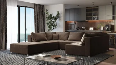 Productafbeelding van Zitmeubel ANDRO met slaapfunctie en hocker, bekleding: stof, kleur: bruin