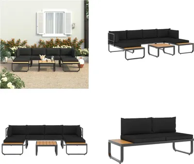 Immagine prodotto di vidaXL Set di divani angolari da giardino 4 pezzi con cuscini in alluminio e WPC - Divani - Divani - Divani angolari - Divani angolari