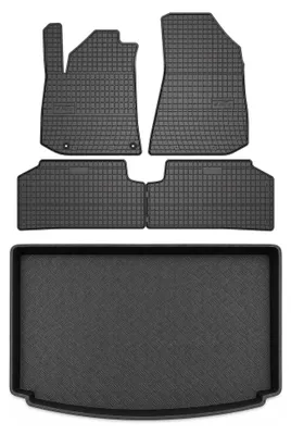 Image de Tapis en caoutchouc + bac de coffre pour Kia Niro 2022- (plancher bas) – 5 pièces, noirs, sur mesure