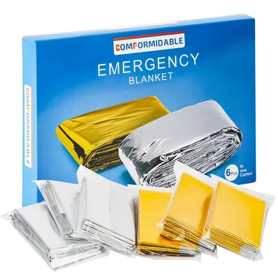 Image de Comformidable Couvertures de survie d'urgence, pack de 6 - Couvertures de survie multifonctionnelles, 160x210cm, Idéales pour le plein air, les premiers secours & les urgences