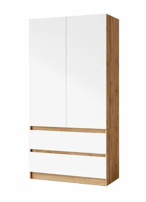 Produktbild von Kleiderschrank Novela, Wotan/ Weiß 2-türig | Moderner Schlafzimmerschrank 90 x 180 x 50 cm | Garderobenschrank für Flur & Kinderzimmer, Geräumig