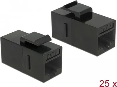 Productafbeelding van Delock Keystone-module, RJ45-connector > RJ45-connector, Cat.6 UTP, zwart, 25 stuks