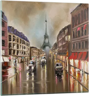 Produktbild von Bilder auf glas - Paris Turm Straße - 70x70cm - Glasbilder - Wandbilder - Kunstdruck - zum Aufhängen bereit - Wanddekoration aus Glas - Glas Bilder - Wandbild auf Glas - Einteilig - GAC70x70-3431