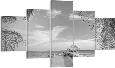 Produktbild von Bild auf Leinwand - Leinwandbild - 5 Teile - Himmlisch Strand Monochrom - 125x70cm - Wand Bild - Wanddeko - Wandbilder - Leinwanddruck - Bilder - Wanddekoration - Leinwand bilder - EA125x70-4750