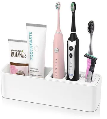 Immagine prodotto di Portaspazzolini elettrici, bianco, da parete, con vano rimovibile per il dentifricio, per il bagno