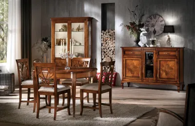 Produktbild von Esszimmer Set Garnitur Stühle 4x Vitrine Gruppe Essgruppe Vitrinen 7tlg. Kommode